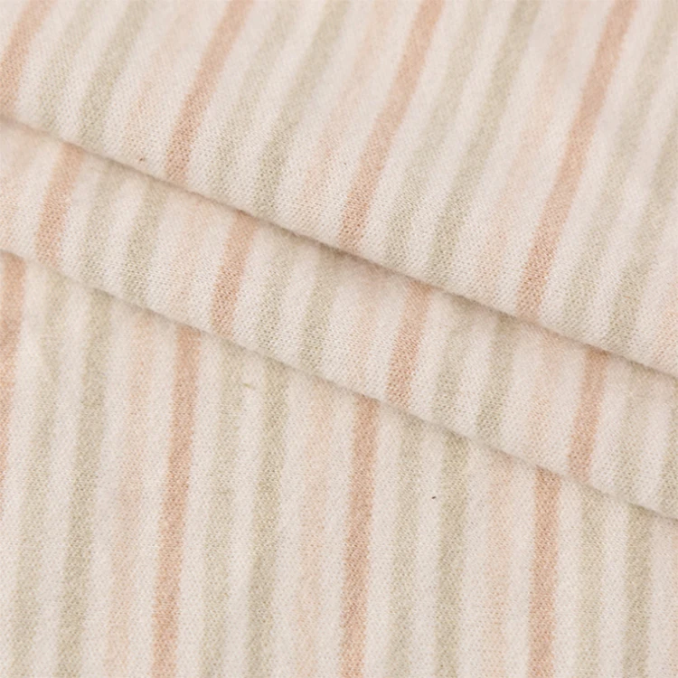 
New coming oeko tex standard natural colored cotton infant fabric yarn dyed stripe interlock knitted fabric for baby clothes 