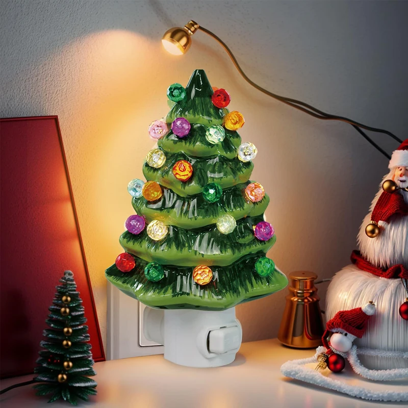 2024 New Modern night lamp Us Socket Resin ABS home Decorative Ceramic Christmas Tree Led Wall Plug Night Lights For Bedroom