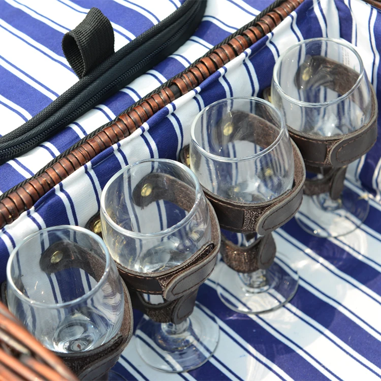 Collapsible Insulated 2 Person Use Rectangular Wicker Picnic Basket With Handle