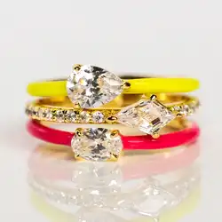 Stackable Rings Jewelry Women Neon Zircon Gem Enamel Stackable Rings Sterling Silver