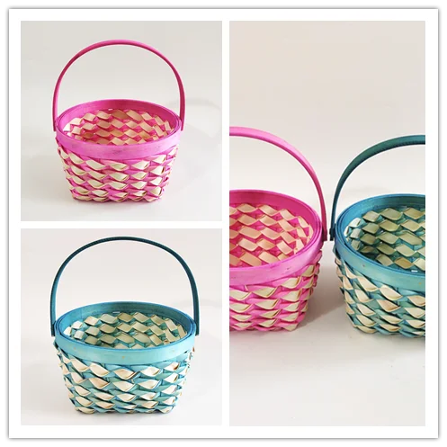 New Hot Sale Handmade Bamboo Colorful Empty Wicker Gift Fruit Basket Christmas Flower Basket with Handle