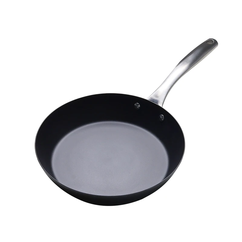 Customized Carbon Steel Frying Pans Pre-seasoned Kitchen Black With Stainless Steel Handle Fry Pan