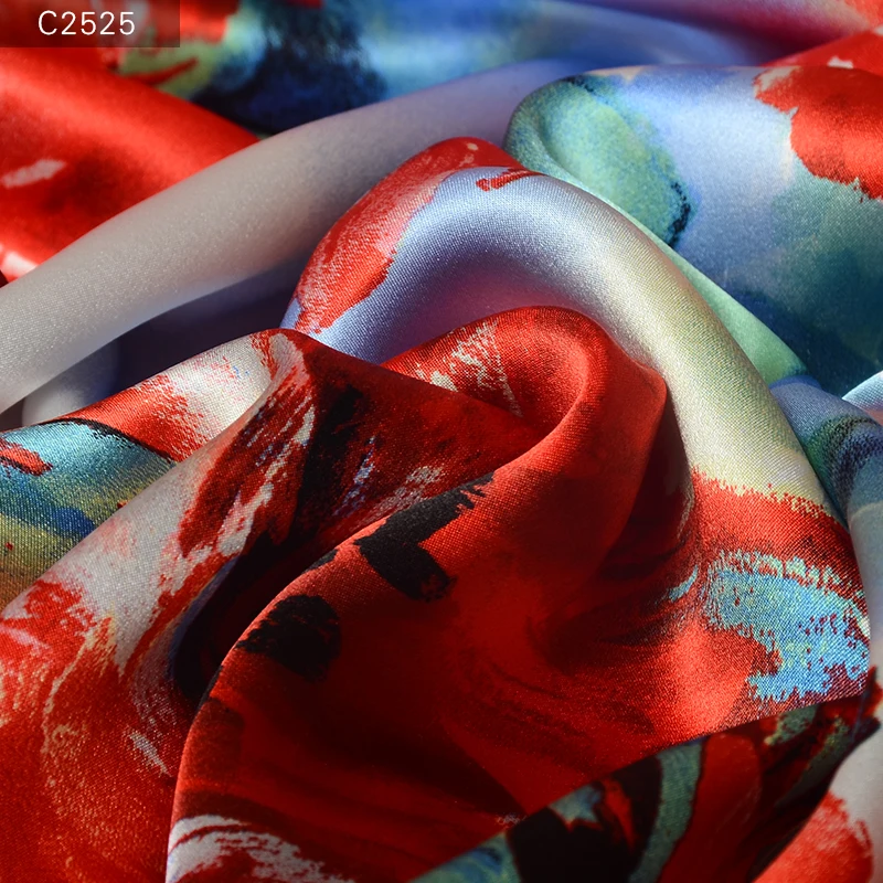 Цифровая ткань шармёз с цветочным принтом шелковая атласная ткань