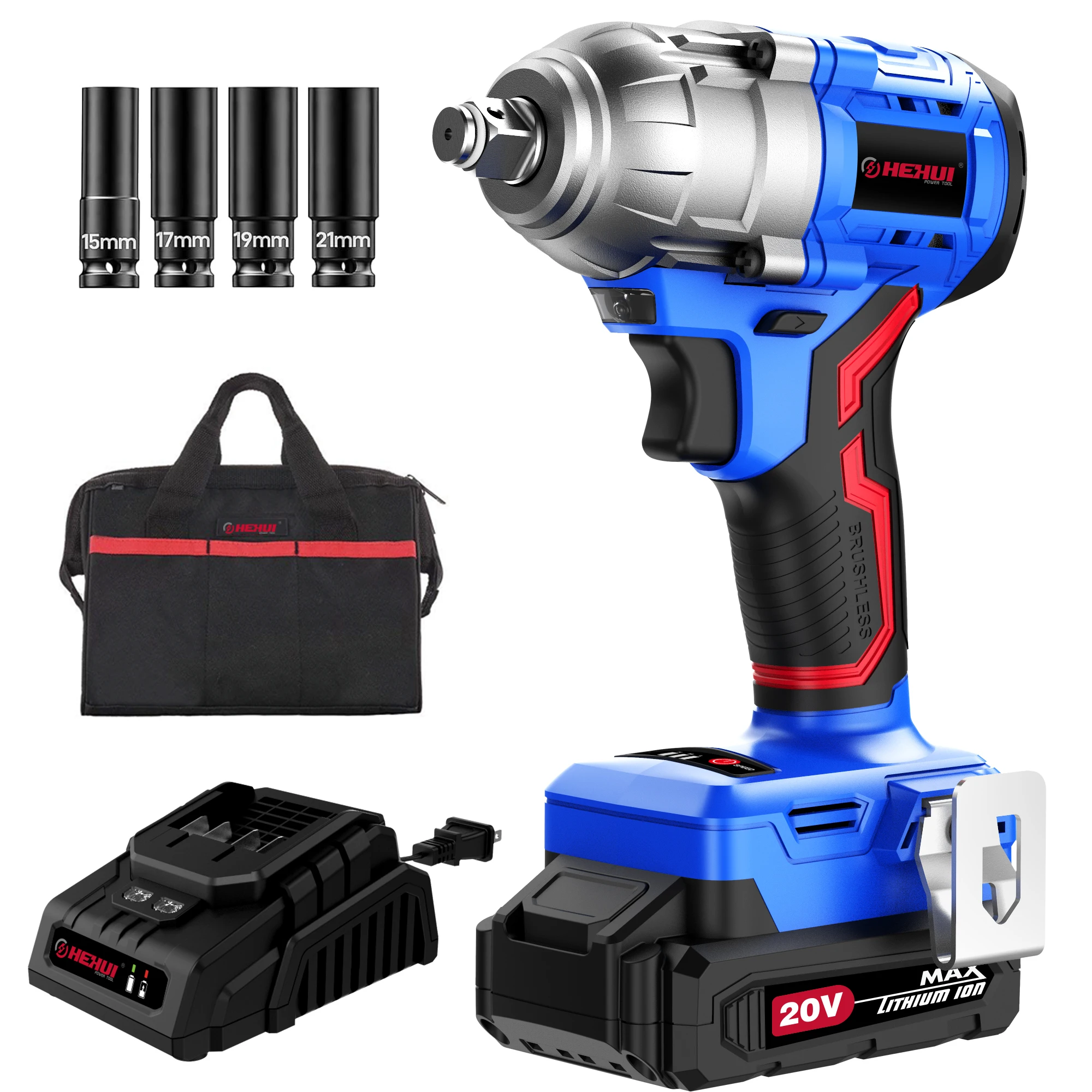 Hehui 20V 2.0Ah Battery Rechargeable Torque Industry Brushless High Torque 500N.M Electric Impact Wrench