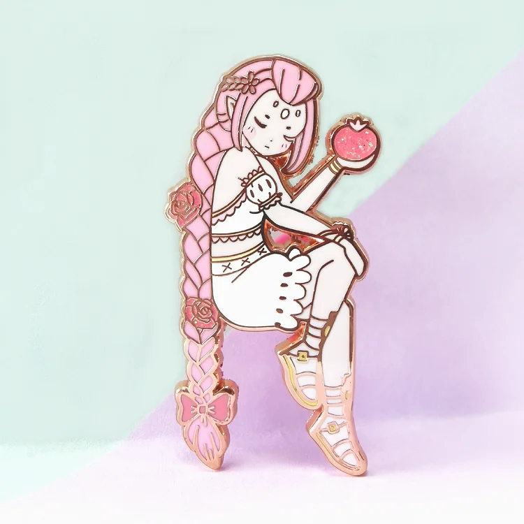 Most popular custom lovely girls badge rose gold pins hard enamel lapel pin for souvenir gift