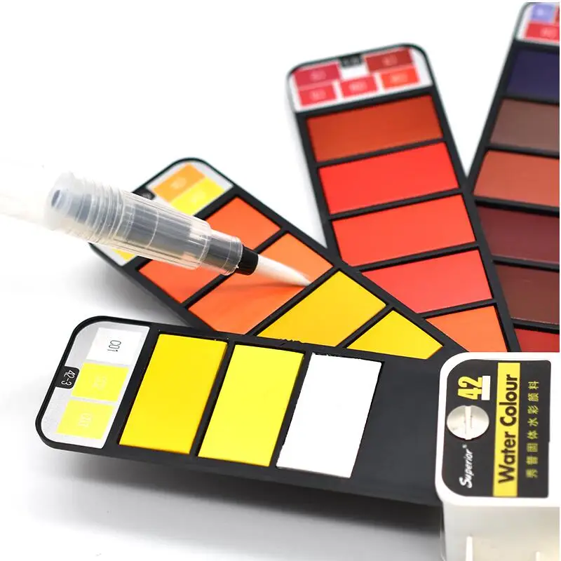 25 Colors Foldable Travel Pocket chinese Solid Watercolor Paint Set with brush