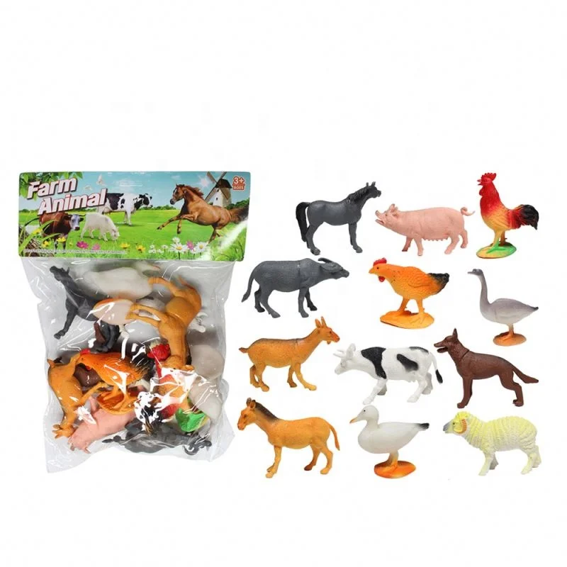 SS 4-5 inches Hollow 12 kinds plastic horse cow sheep farm animal model toy