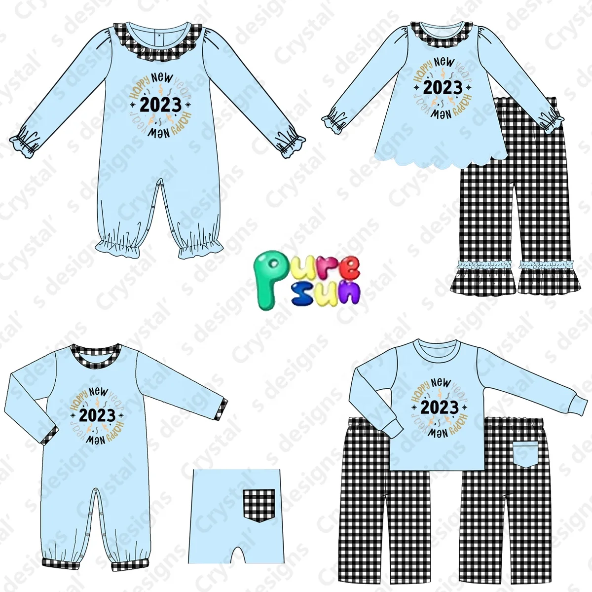 2023 Newest designs baby girl clothes happy new year applique toddler girl winter clothing for girl boutique clothes