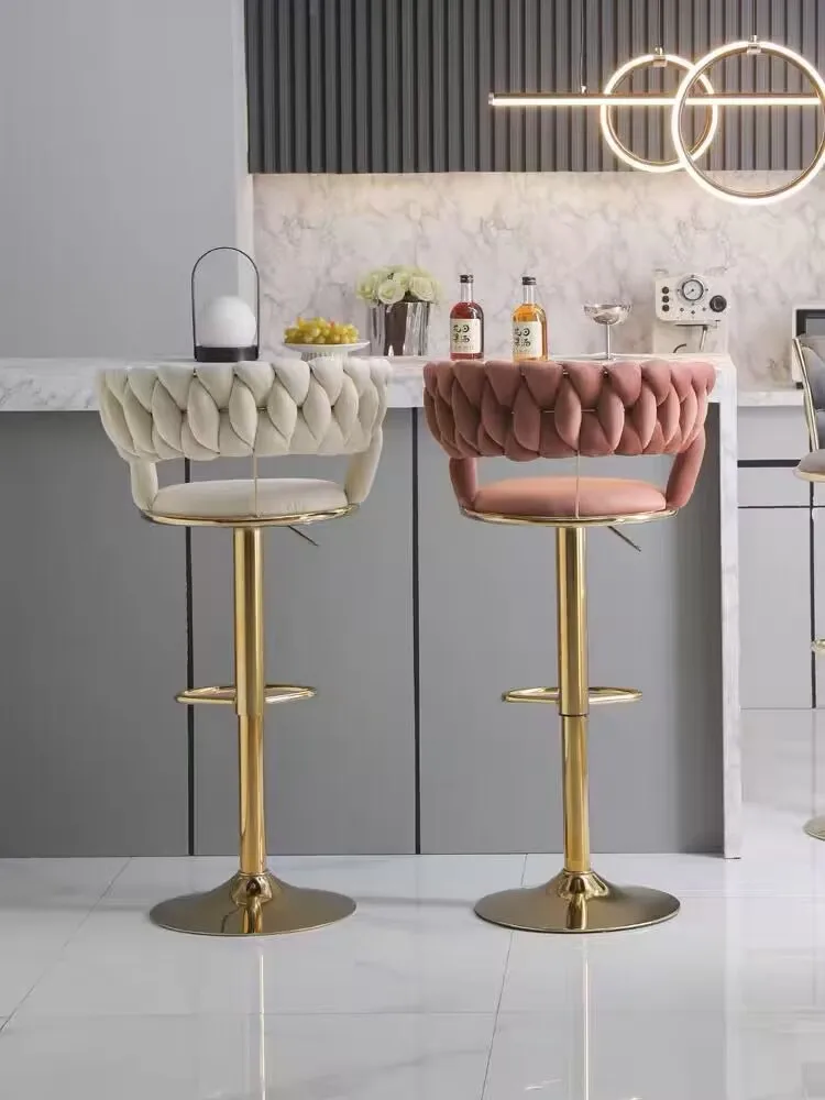 Bar Stool Nordic Counter Tall Back Cheap Home Furniture Fabric Metal Velvet High Kitchen Gold Luxury Modern Chairs Bar Stool