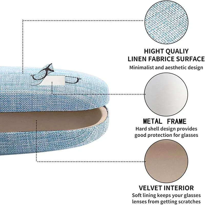 Wholesale Customized Logo Large Fashion Round Folding Metal Linen Eyeglasses Creative Glasses Sunglasses Case