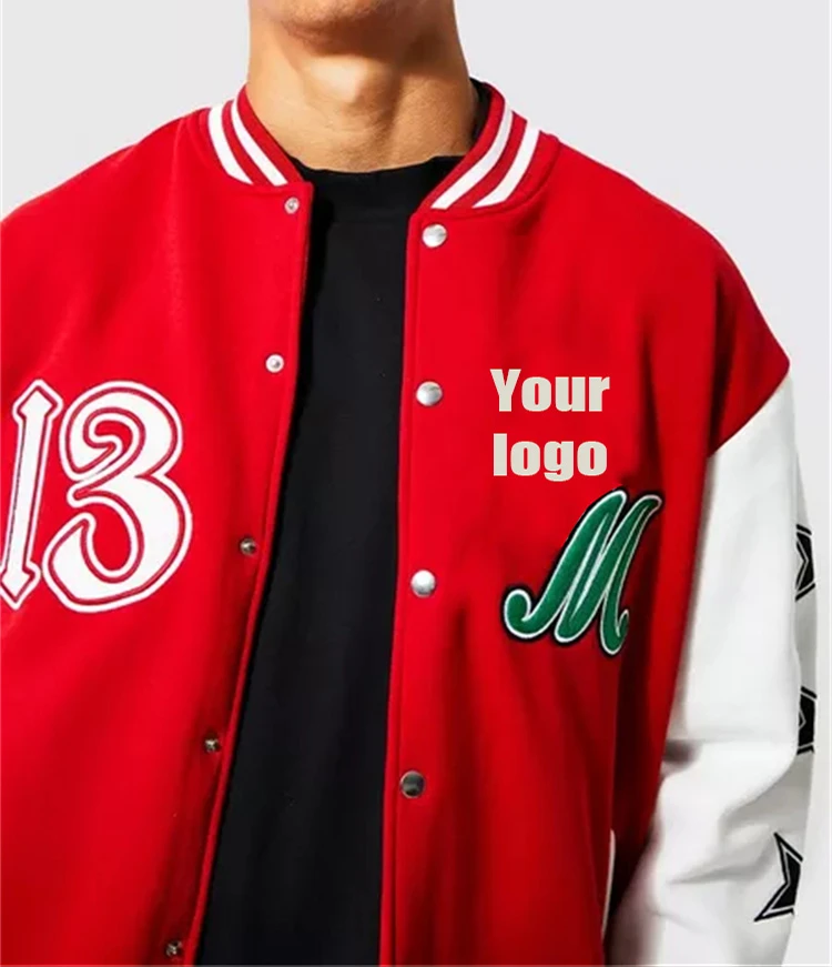 Professional Wholesale Custom French Terry Chenille Embroidery Patches Jackets Men Big Sizes Red Baseball Jackets