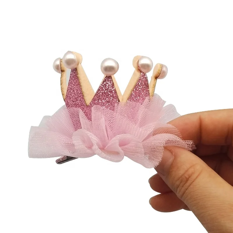 E-Magic Supplier Cute Lace edge colorful Crown hair bow with clips for dog cat pet hair accessory