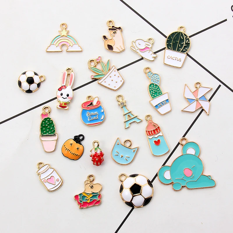 Wholesale Cute ice cream cactus bear rabbit cat drop oil alloy enamel charms  pendant DIY bracelet  jewelry accessories