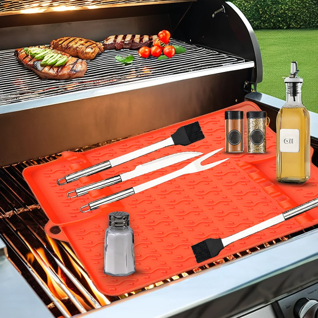 Multi Function Silicone Griddle Tools Mat BPA free Silicone Spatula Utensils Mat Non-Stick Blackstone BBQ Griddle Grill Mat