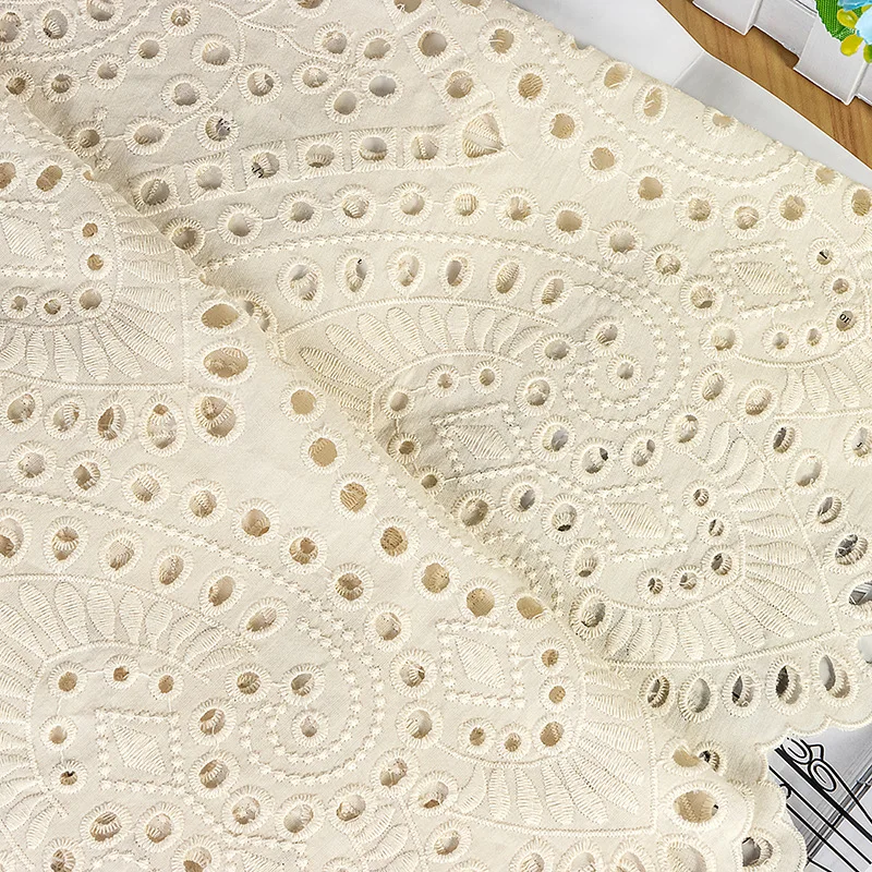 Polyester Cotton Mesh Hollow Cotton Embroidered Lace Fabric For Coat Cloth Curtain Tablecloth