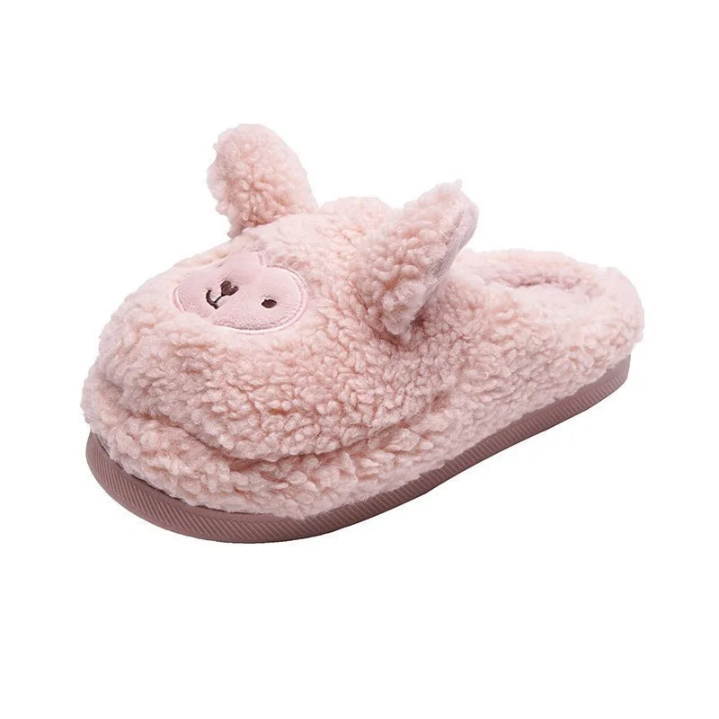 Wholesale plush big head ear home slippers cute Korean style plush warm flat cotton slippers