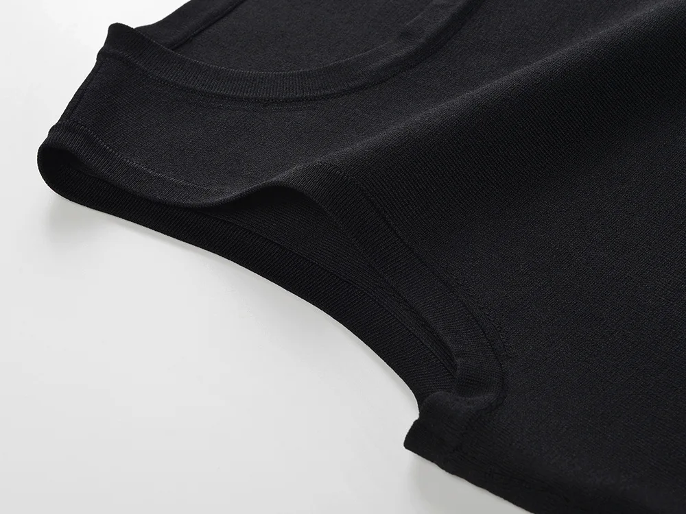 New Arrival 2024 Spring Summer Sequined Flower Suit O-neckline Sleeveless Short Tops Slim Midi Skirt Women Knit 2Pcs