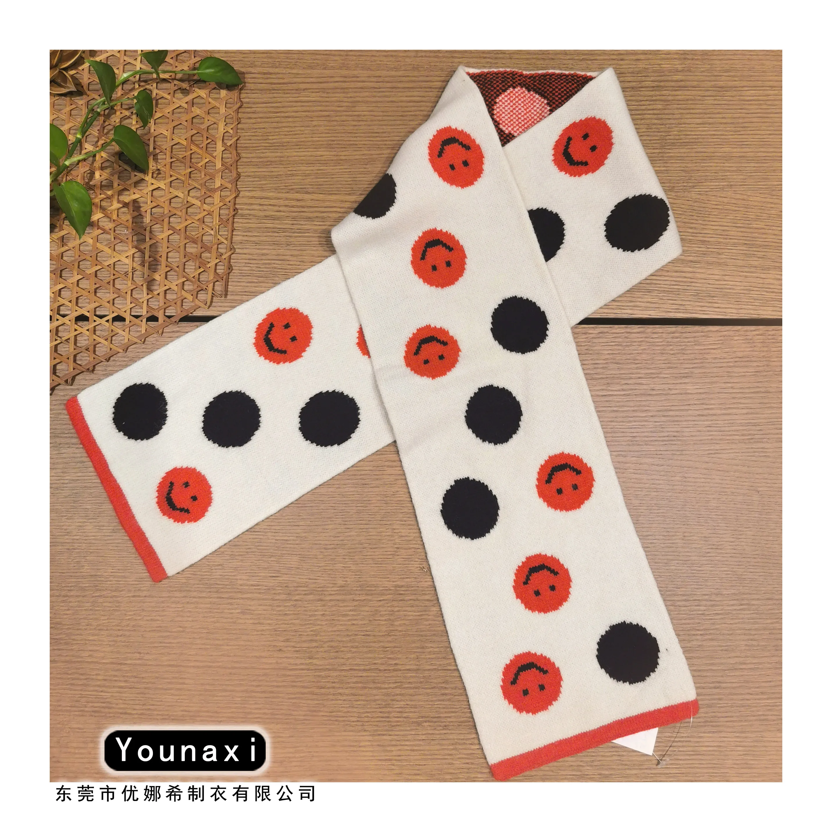 Woolen knitting scarf warm red happy smiley face letter double-sided jacquard wool scarf for men and women