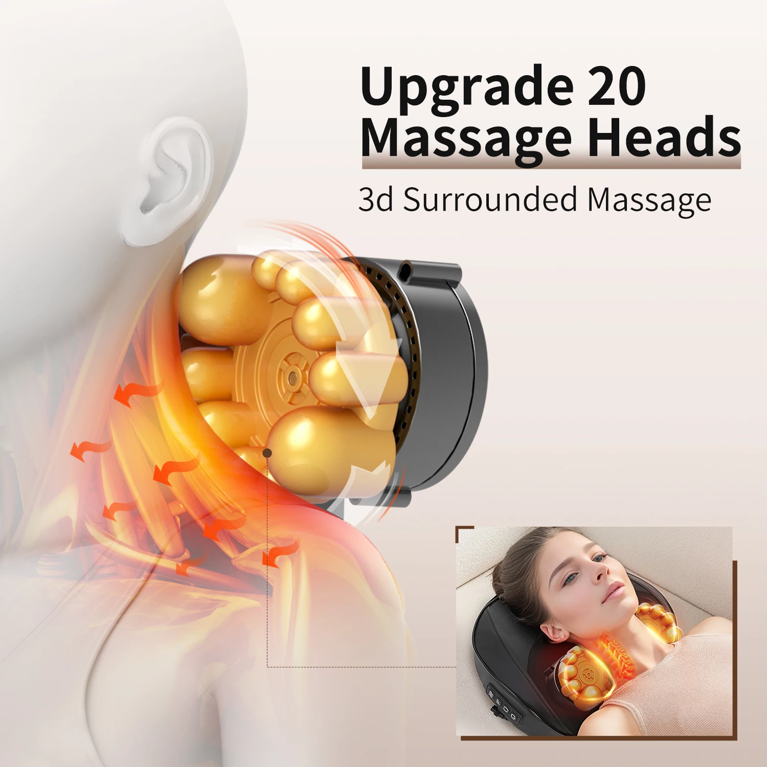 Leercon Shipping from USA Back Pain Relief Battery Powered Travel Acupressure Head Shoulder Back Neck Massage Pillow