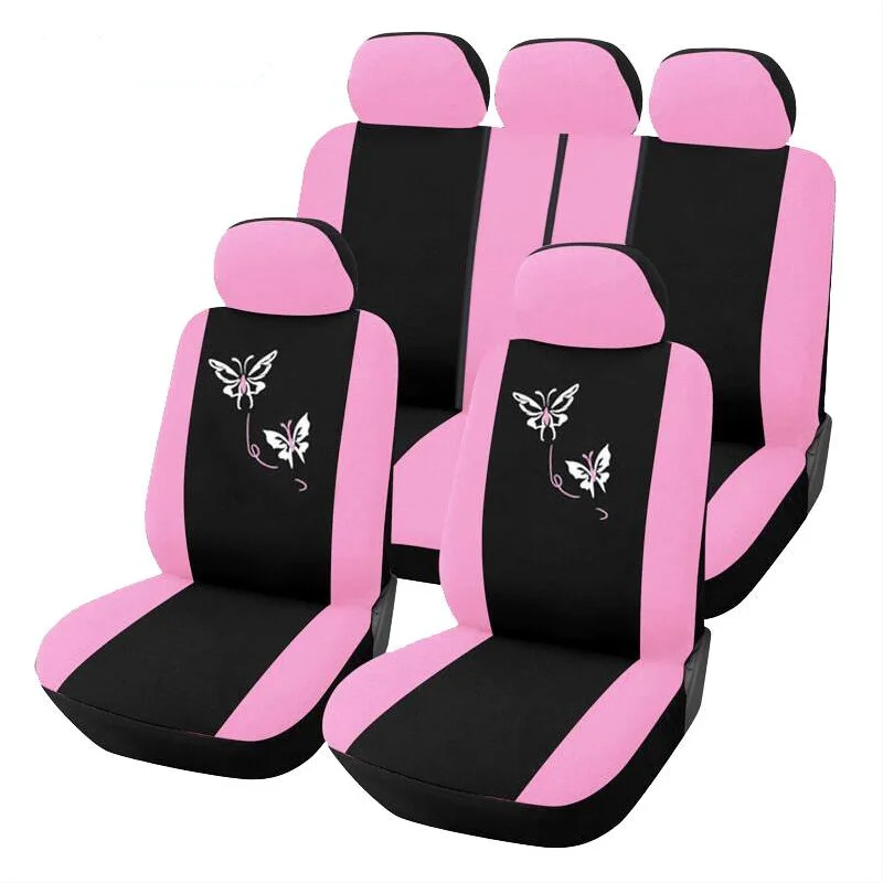 New Arrival Pink Butterfly Embroidery Universal Pattern Car Seat Covers For Women Set