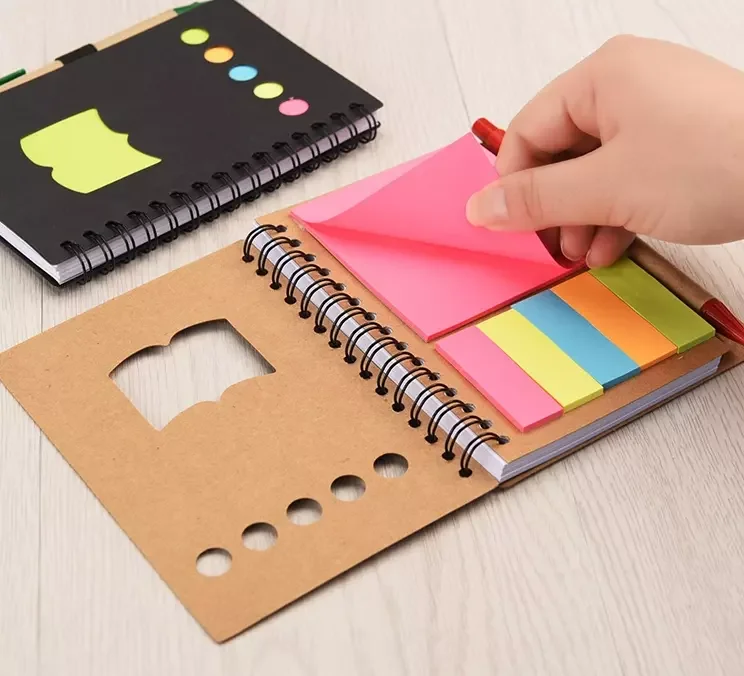 Promotional Customized Design Spiral Notebook With Pen Sticky Notes Index Posted It Kawaii Sticky Notes Design