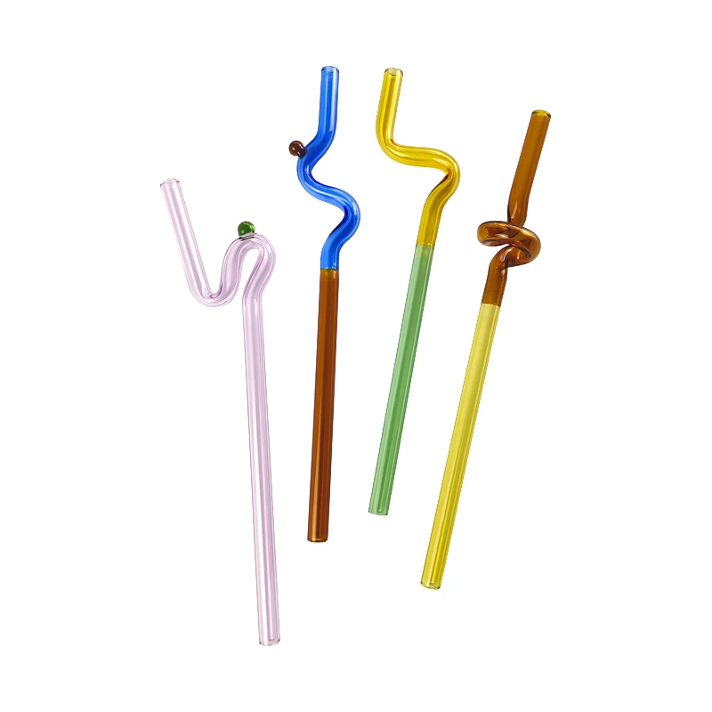 200mm reusable blue drinking glass pipette 8mm diameter Shaped art glass straw