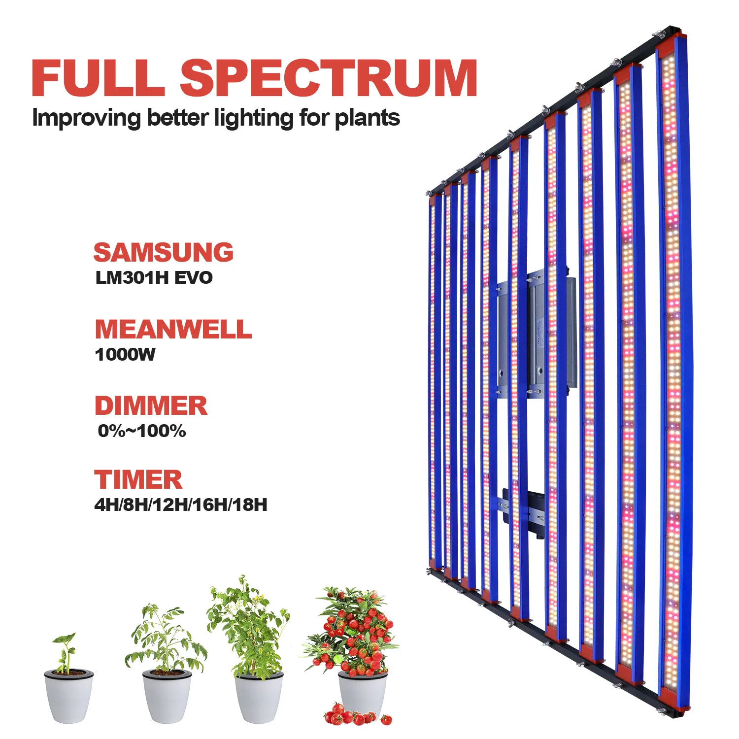 1000W Full Spectrum LM301H EVO Aluminum 3000K 5000K UV IR LED Grow Light for Gardening Indoor Plants