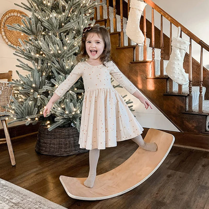 Fitness Balance Curvy Board Multifunction Rocker Wooden Wobble Balance Board For Kids
