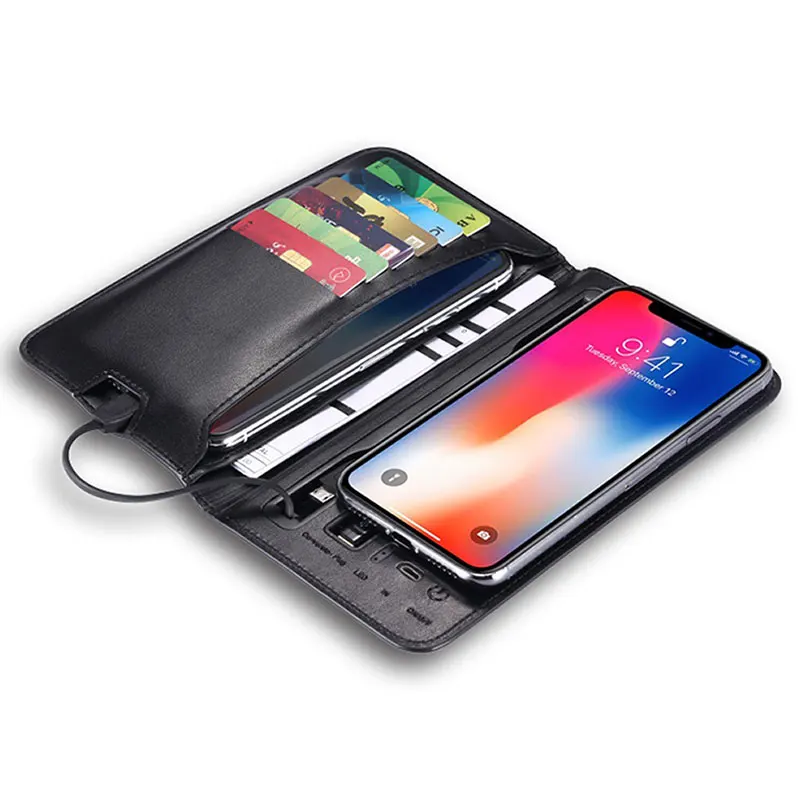 Factory wholesale wallet power bank 10000mah card holder for woman or man,Bestseller multi-color wireless USB charger