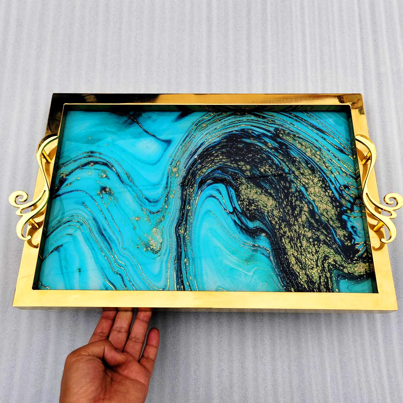 Springlegroup nordic light luxury gold high quality mirror surface tray villa dining room stainless steel metal decoration trays