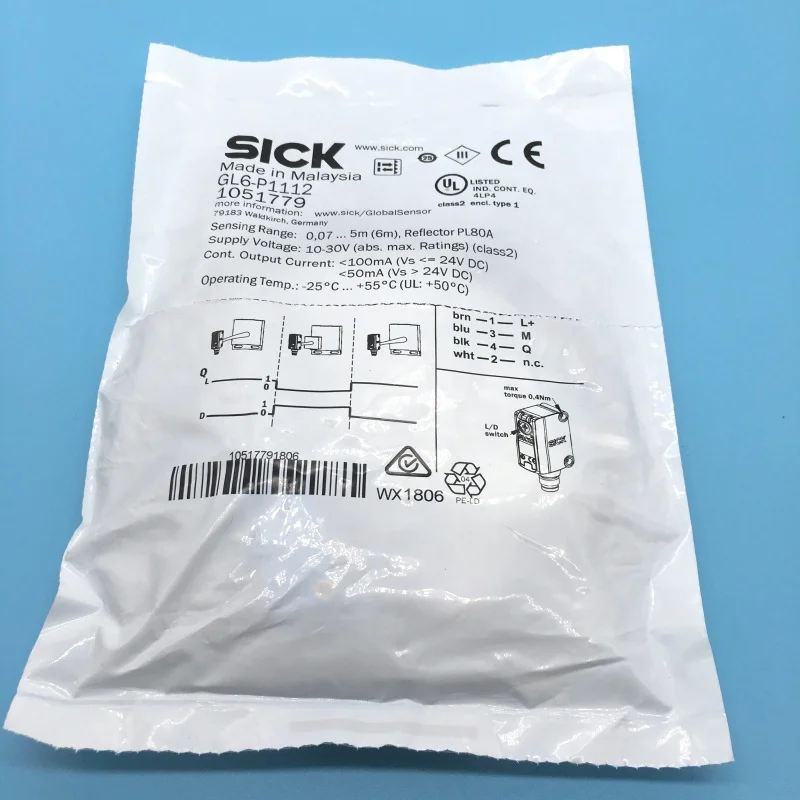 sick original in stock 1051779 PNP Sensing range 6m 3 wire 2 m Photoelectric sensor sick GL6-P1112