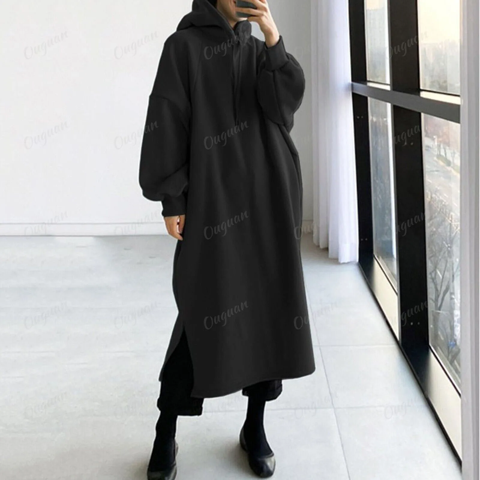 New Arrivals Winter Wholesale Dress Plus Size Women Clothing Elegant Casual Hoodie Dress Long Sleeve With Pockets Casual Dresses