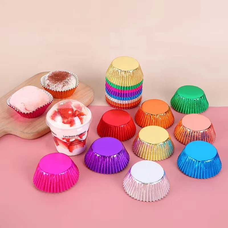 Food Grade Raw Material Aluminum Foil Disposable Muffin Cupcake Liner Baking Paper Cups Heat-Resistance Aluminum Cupcake Liner