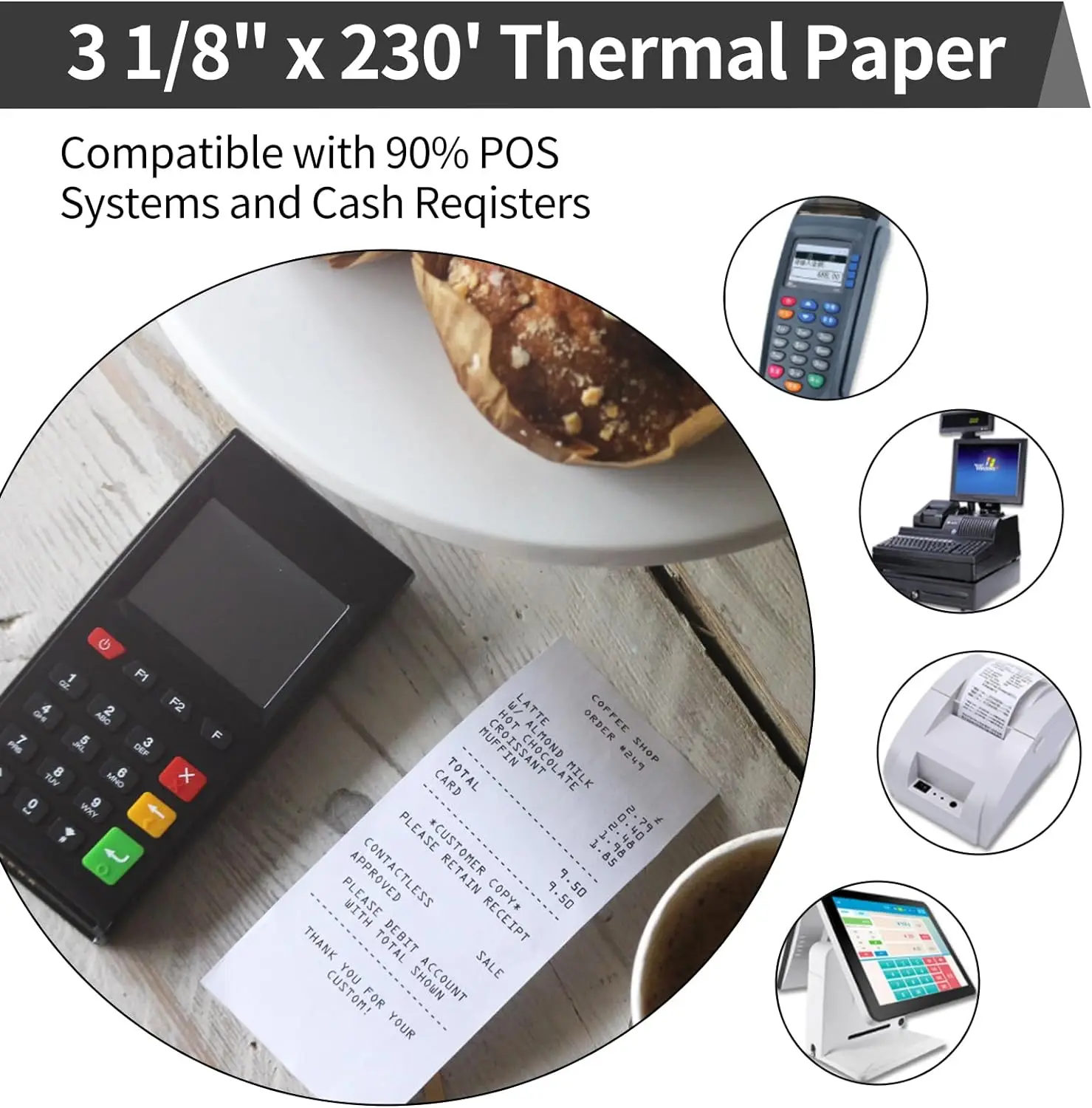 3 1/8 x 230 cash register thermal paper rolls 80 x 80 pos paper thermal receipt paper
