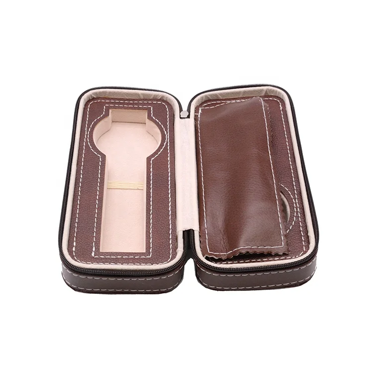 Custom luxury leather travel watch case with sponge watch packing box bag zipper leather watch box case
