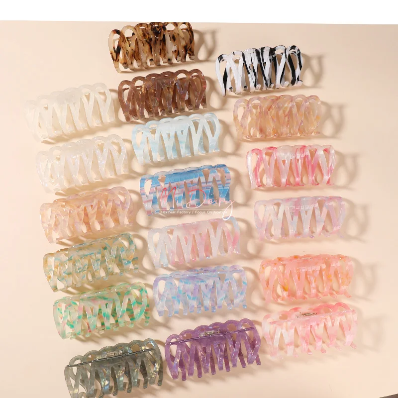acrylic French high quality petals pattern 100mm hair claw clip rhinestone acetate hair claw for ladies 222581