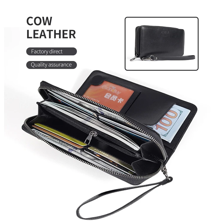 HASSION Custom  big capacity Retro  long  Clutch Wallet leather men Wallet cardholder Purse  Wristlet RFID Blocking men Wallet