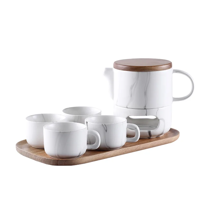 Luxury Afternoon Tea Set Coffee Tea Cup Table Sets With Porcelain Candle Heating Nordic Ceramic Teapot with Cup Tea Pot Set