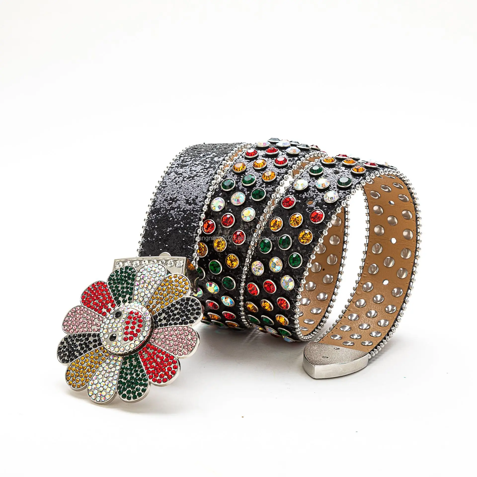 Customized Western Bling Bling Hip-hop Rhinestone Belt Men Women Cowboy Crystal Studded Leather Jean Belt Diamond belt BB Simon