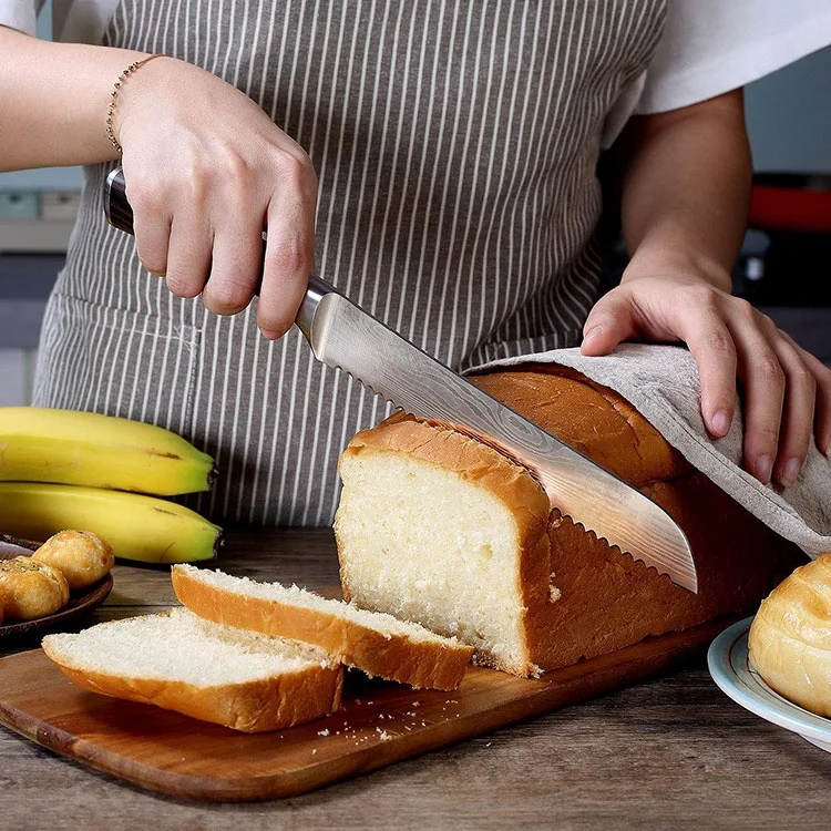 
Kitchen Knife Set 8&9 pcs of Stainless Steel Knives with wood Handle, blade surface Laser Damascus Pattern, easy to clean 