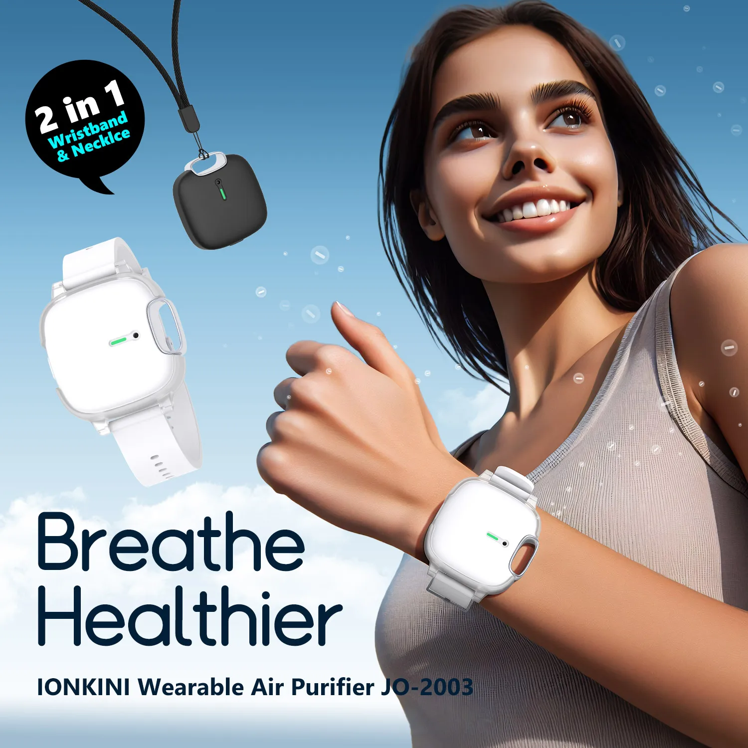 2-In-1 Portable Small Wrist Wear Air Cleaner Rechargeable Personal Mini Wristband Necklace Air Purifier