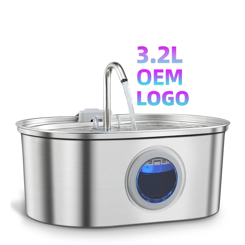 Petwant 3.2L Viewing Window Automatic Stainless Steel Pet Cats Drinking Water Fountain With Ultra Silent Water Pump