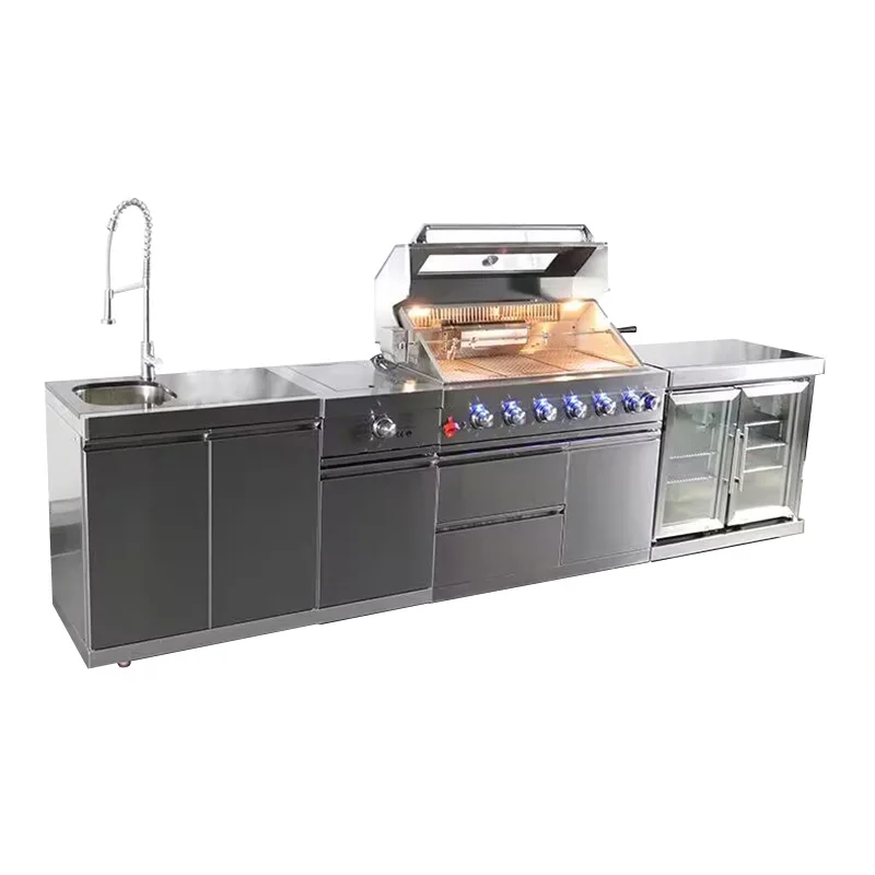 Outdoor Kitchen BBQ Island Courtyard Style Stainless Steel Stove and Kitchen Cabinet Combination Barbecue Grills For Party