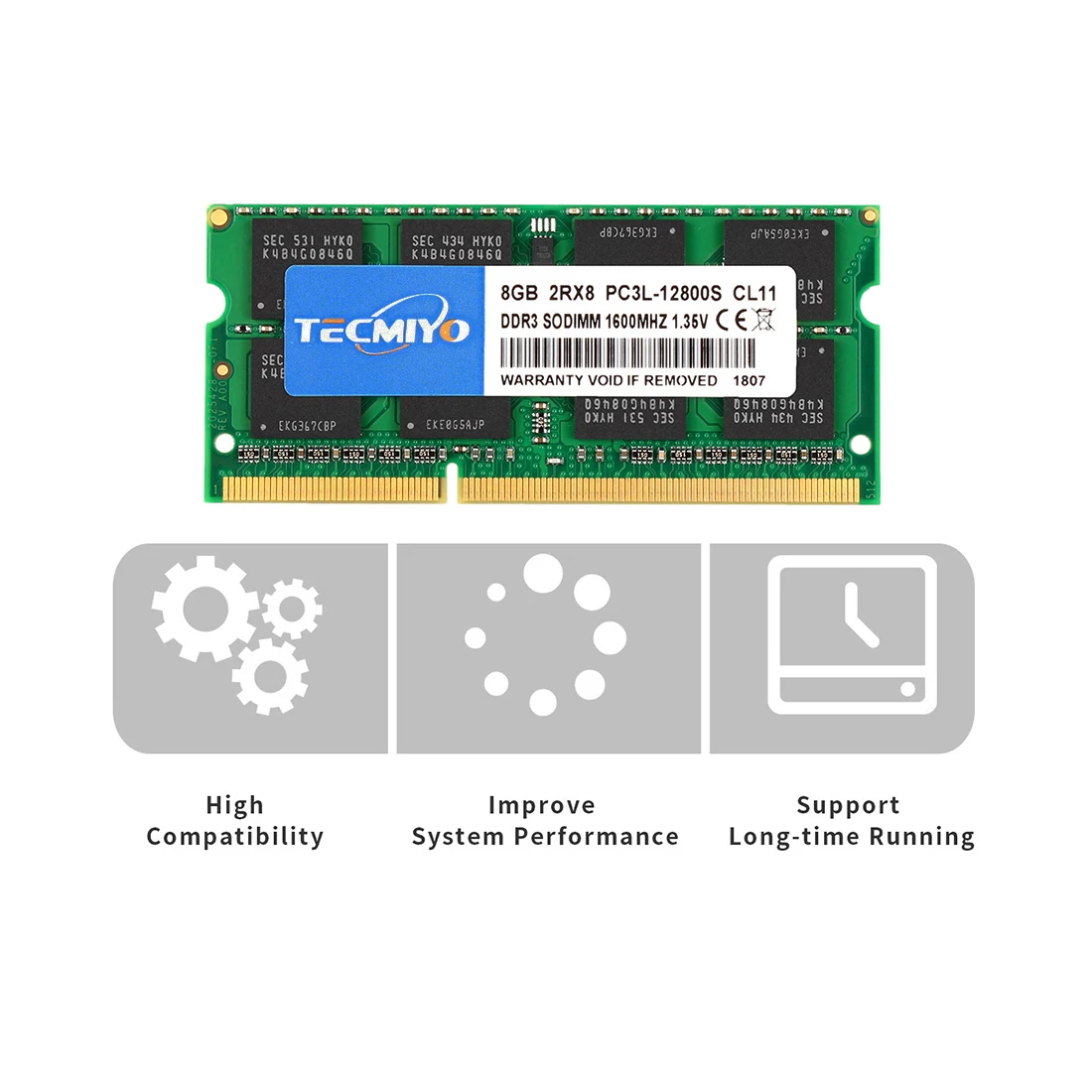 Tecmiyo Ram Lifetime Warranty DDR3 DDR3L 8gb RAM PC3L 12800S 1600MHZ 1600 SODIMM Laptop Ram Memory