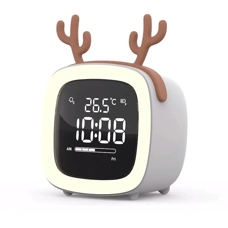 Cute head TV Alam Clock night light lovely face 3 color choice mini bed decorative portable rechargeable Made in China Factory