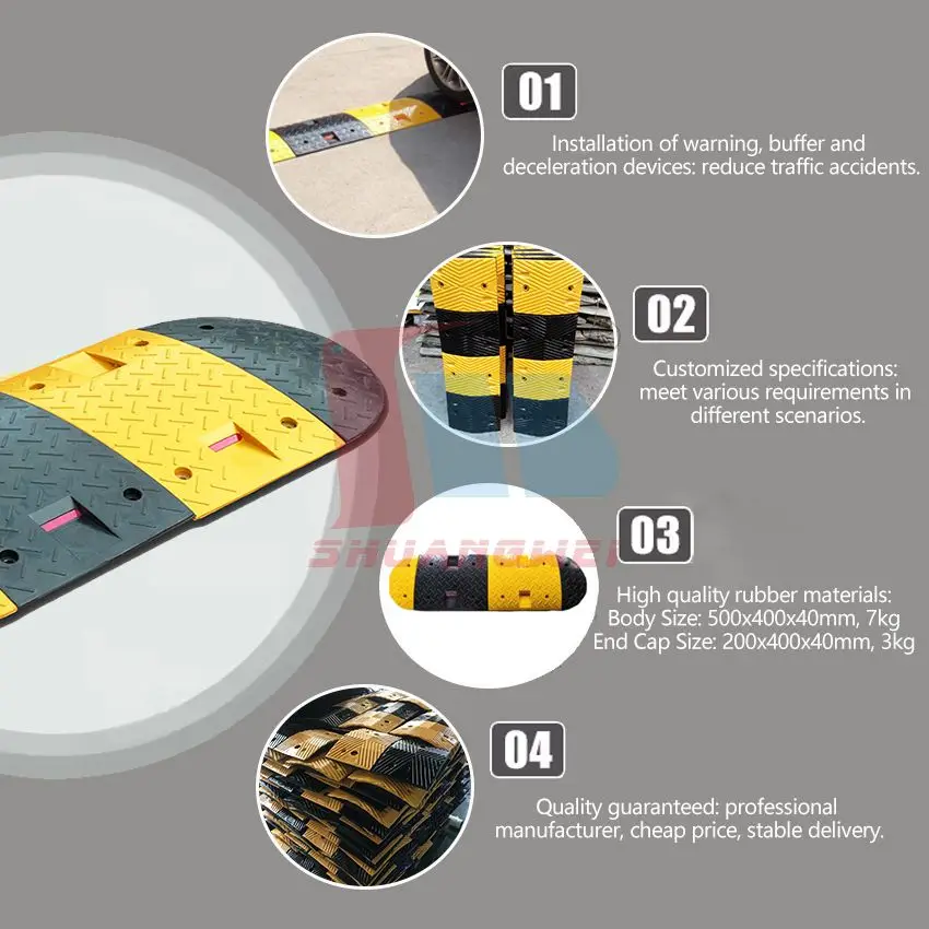 Removable Short Speed Hump Temporary Traffic Yellow And Black Car Heavy Duty Rubber Speed Hump For Safety