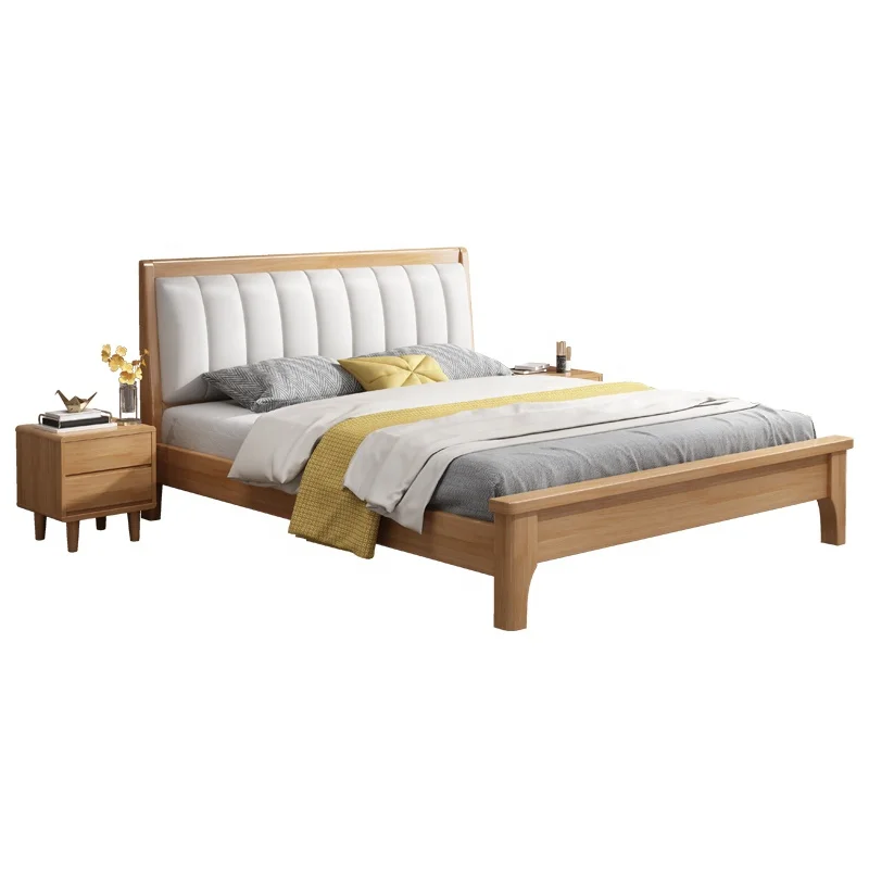 Modern bedroom furniture storage king size double bed with drawers leather headboard wooden beds