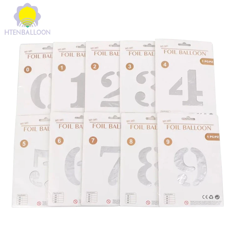 Hot Individual Card Packing 16 Inch Number Foil Balloons Happy Birthday yiwu Number 0 - 9 Balloons for Party Decoration