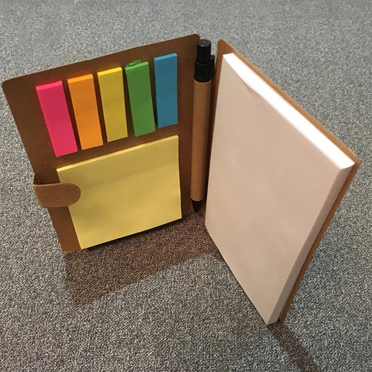 Custom Kraft paper cover Stationery set 5-color memo pad  Notepad with pen