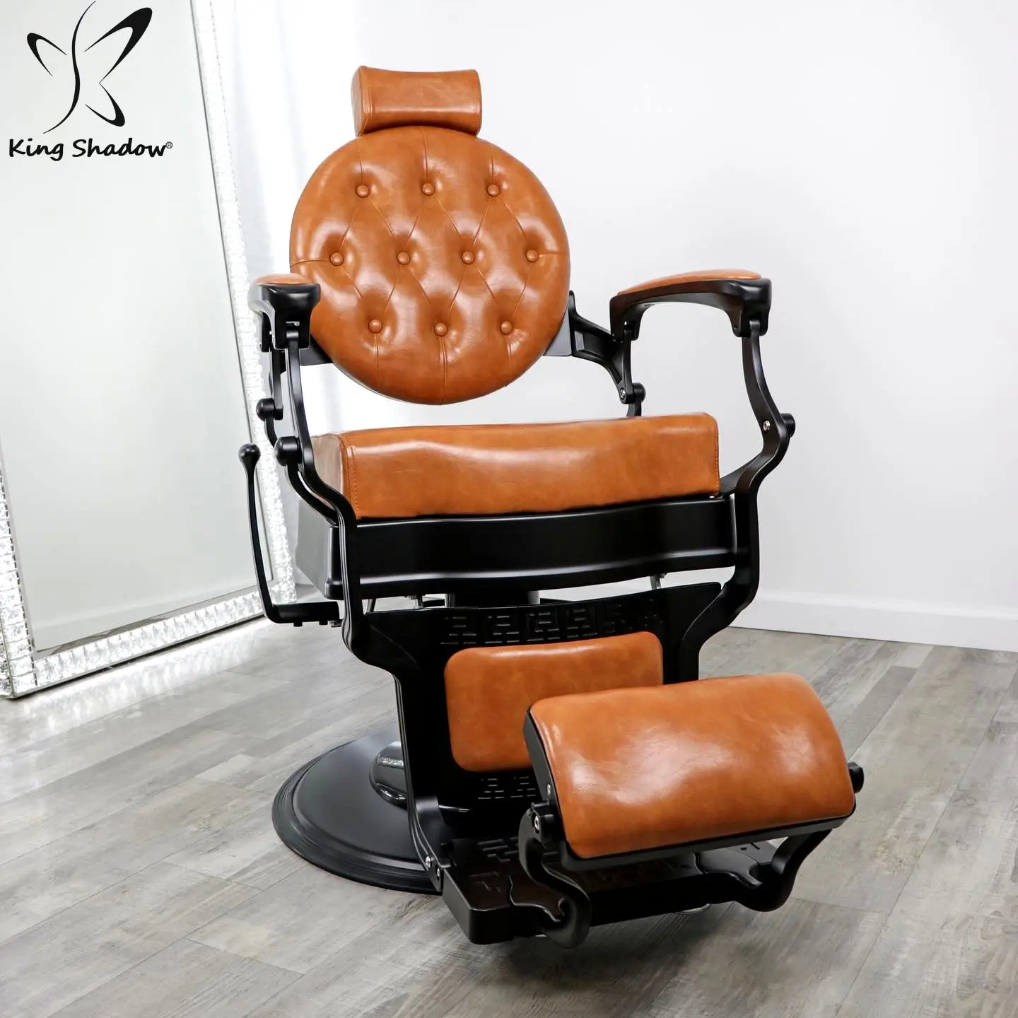 kingshadow Hair salon vintage barber chair brown leather with black frame hair cutting salon styling chair for men